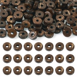 Fashewelry 100pcs 6mm Coconut Beads Flat Donut Brown Small Coconut Shells Undyed Rondelle Heishi Beads for Summer Ocean Beach Bracelet Necklace Jewelry Making DIY Craft Decoration