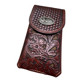 Leather Phone Belt Holster Floral Cowboy Praying at Cross - Color: Black & White