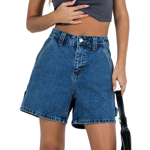 Kedera Womens High Waisted Boxy Denim Shorts Summer Casual Button