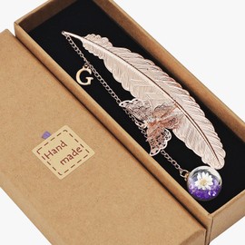Snycler Exquisite Metal Feather Bookmark, Rose Gold, Help Reading, Beautiful Decoration, Suitable for Readers, mom, Teachers and Friends ，with Letter G