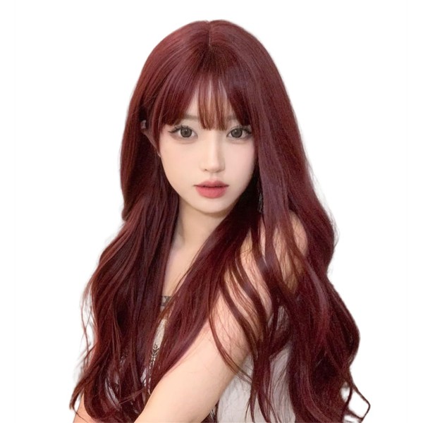 iirukaa Daily Women's Long Hair Curly Bangs Full Wig, Dark