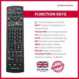 Replacement Remote Control For Panasonic TV TX-L32C4B / TX-L32S20B / TX-L32X20