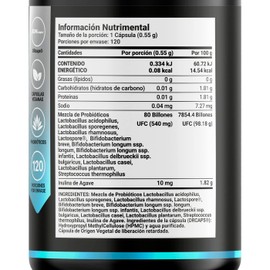 80 Billones de Probióticos 120 Cáp 11 diferentes Cepas. Cápsulas Veganas para 4 meses. Ingredientes naturales. 80 Billion Probiotics Platinum. B Life