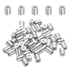 sourcing map Aluminum Wire Rope Stop Sleeve 1/16"(1.5mm) Crimping Loop Sleeve Round Cable Ferrule for Wire Rope Cable Line, Pack of 50