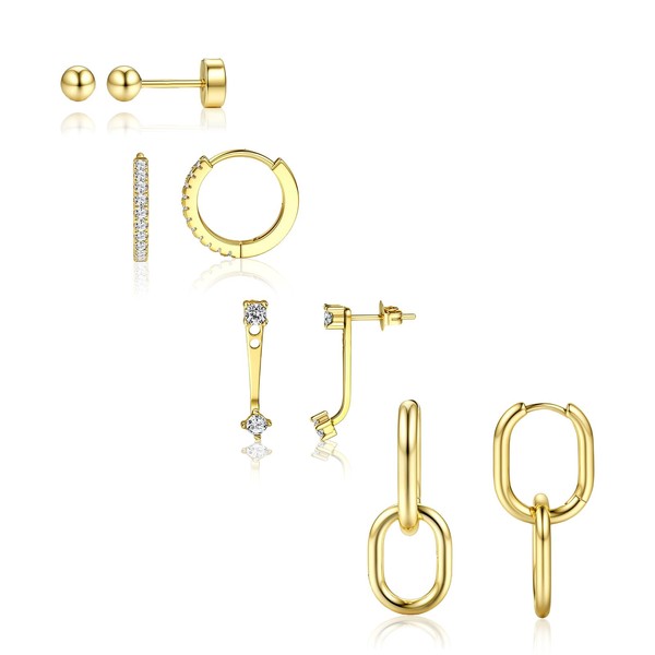 BelleVive 4 Pairs 14K Gold Plated Earrings Set for Women