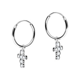 AeraVida Charming Dangle White CZ Cross Hoop Sterling Silver Earrings