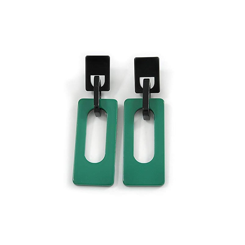 Statement Green/Black Square Acrylic Drop Earrings - 90mm Long