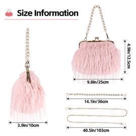 FeelfunFeather Women Clutch Purses,Fluffy Feather Evening Handbags for Wedding Party Banquet Prom Crossbody Bag with Detachable Chain(Pink)