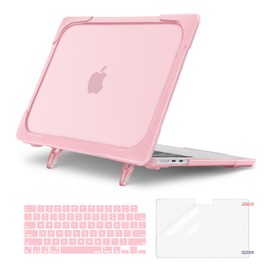 MOSISO Compatible with MacBook Air 15 inch Case 2025 2024 2023 Release M4 A3241 M3 A3114 M2 A2941, Heavy Duty Plastic Hard Shell Case Cover with Fold Kickstand&Keyboard Cover&Screen Film, Pink