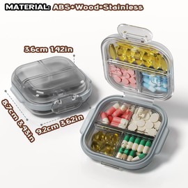 MURRI&MURRDI Pocket Pill Case Box, Pill Dispenser 7 Compartments, Weekly Medication Organiser, Vitamin Medication Case Airtight & Moistureproof (Gray)