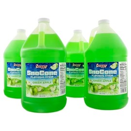 Snappy Green Apple Sno Cone Syrup, 4-1 Gallon (128 ounces) Size, 4 Pack, Ready to Use For Snow Cone Machines, Flavored Syrup for Shaved Ice, 14 Snow Cone Flavor Options
