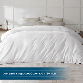 Oversized King Plus Duvet Cover 128"x120", Only One Piece Extra Large Ultra Soft Microfiber White Duvet Cover for All Season - Zipper Closure, 8 Corner Ties(White, Oversized King Plus 128x120 inches)