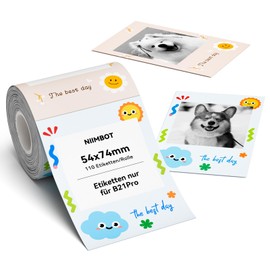 NIIMBOT Labels, Photo Paper Only for B21Pro Label Printer, Thermal Paper Sticker Label Tape for Photos, Notes, Memos and DIY, 54 x 74 mm, 110 Labels per Roll Label Roll, Best Day