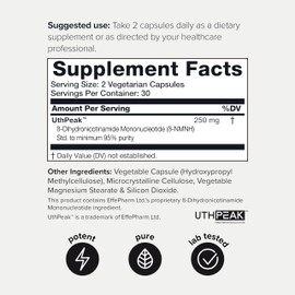 NMNH Supplement – Clinically Studied UthPeak™ – 95% Highly Purified & Third-Party Tested for NAD+ & Healthy Aging Support