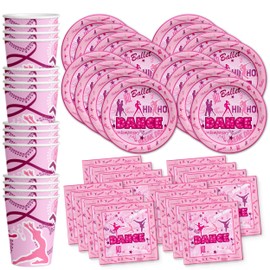 Birthday Galore Dance Pink Themed Birthday Party Supplies for Kids and Adults - Ideal Celebration Tableware Set with Plates, Napkins, & Cups Quick Colorful Setup Decoration For All Events - Kit for 16