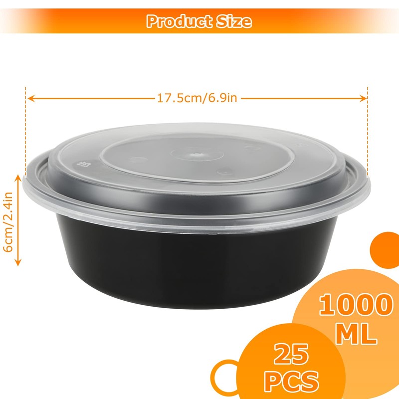 JMIATRY 25 Pack Round Meal Prep Containers Reusable, 1 Compartment