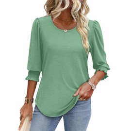 Beach Vacation Clothes for Women 2025 Summer Tops for Women Trendy 3/4 Sleeve Business Casual Outfits Green 2XL