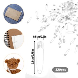 JIYIN 120 Pcs White Safety Pins 0.75in / 19mm Small Safety pins for Clothes, Metal Small Safety Pins Bulk Knitting Stitch Marker Pins for Clothing Sewing Jewelry Handicrafts Making