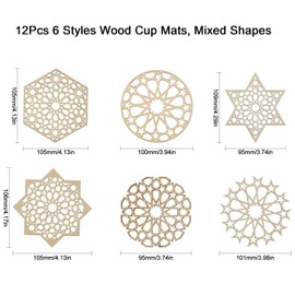 DanLingJewelry 12Pcs Wooden Coaster Set Wood Cup Mats Hollow Wood Drink Coaster Hollow Wooden Coffee Cup Cushion Cup Pad for Kitchen Tabletop Protection