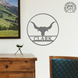 ROCC RUSTED ORANGE CRAFTWORKS CO. Great Outdoor Signs (Longhorn) Longhorn Skull Wall Decor -Ram Skull Wall Decor -Custom Metal Signs Outdoor -Texas Longhorn -Custom Metal Signs - Cow Ranch Decor