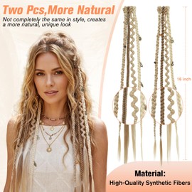 BOGSEA 2PCS Clip in Braid Hair Extensions, Boho Dreadlock Brown mix Blonde