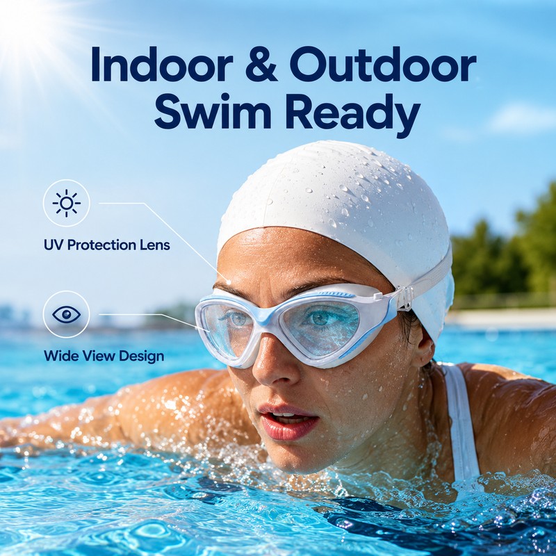 Swimming Goggles for Adults – Anti-Fog Wide Lens with UV