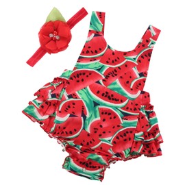 Baby Girl's Floral Print Ruffles Romper Summer Clothes with Headband