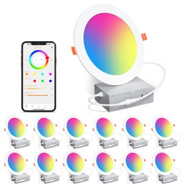 SikSog Smart Recessed Lighting 6 Inch RGBCW Color Changing 16W LED Downlight with Junction Box,1350 Lumen Recessed Ceiling Light Compatible with Alexa,Dimmable by Bluetooth Control -12Pack