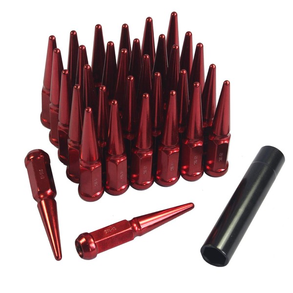 JDMSPEED New Red 32 Pc Set Spike Lug Nuts 9/16" Replacement for Dodge RAM 2500 3500 1994-2011