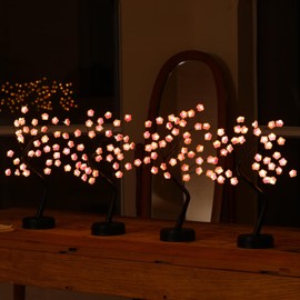 4 Pack Cherry Blossom Tree Lamp, 18inch 36 Led Bonsai Tree Lights, Battery/USB Operated Japanese Decor Night Lights for Bedroom Home Idea, Warm White