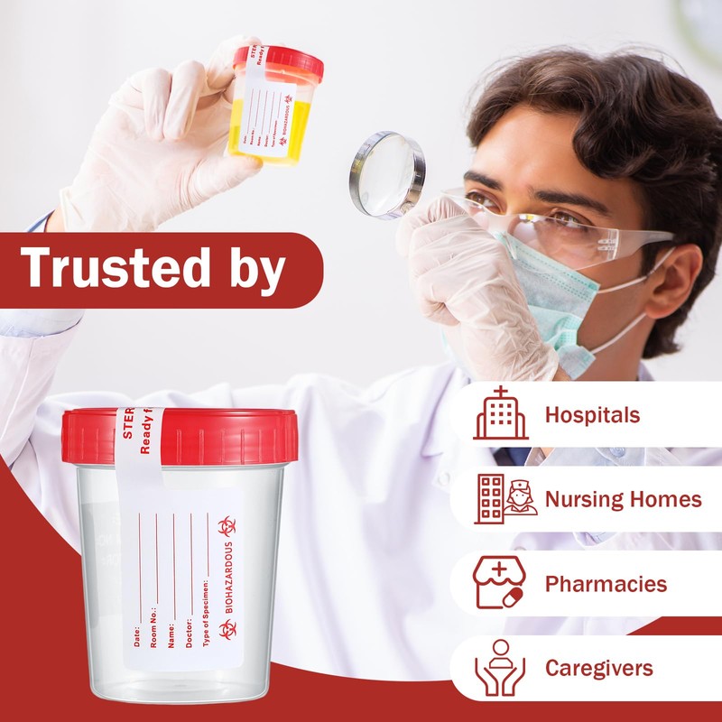 Geiserailie 200 Pcs Urine Specimen Cups with Lids and Evident