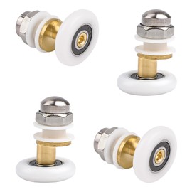 UFURMATE Shower Door Roller, 4Pcs Copper Bathroom Glass Door Pulleys Single Shower Door Runners Wheels Sliding Shower Door Replacements Guides, for 4-6mm Thickness Glass (Diameter 25mm)