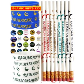 (700 Pcs) Ramadan Pencils Ramadan FavorsWristbands Stickers Customized Party Favors Decoration Arabic Novelty Muslim Gifts Eid Favors Islamic Gifts123 (Ramadan Mubarak)