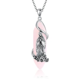MONGAS Virgin Mary Sterling Silver Pendant Necklace - Catholic Jewelry for Women