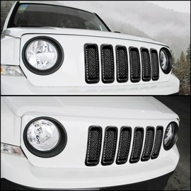 SQQP Front Grill Mesh Grille Inserts Cover Frame Trims Kit for 2011-2016 Jeep Patriot, ABS Black 7pcs