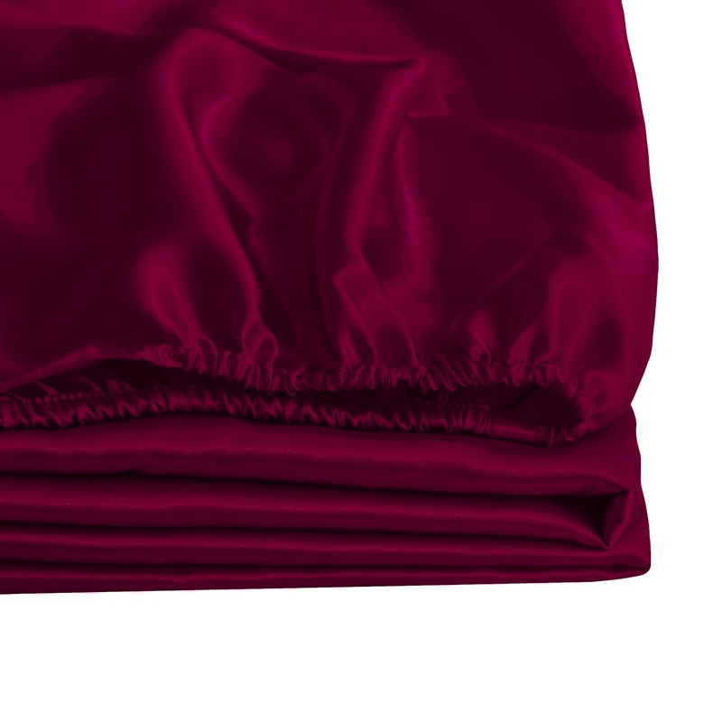 ROOEE Satin Silk Fitted Sheet with Pillowcase Set Breathable Soft