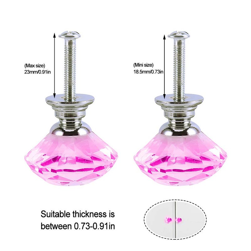 JTWEB 16PCS 30mm Pink Crystal Glass Door Knobs Cupboard Cabinet