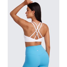 CRZ YOGA Womens Butterluxe High Neck Longline Sports Bras - Criss Cross Wireless Yoga Bra Padded Workout Crop Top White Small