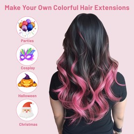 16 Pcs Pink Hair Extensions Curly Wavy Clip in Synthetic Hairpiece