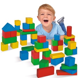 Eichhorn 100021252 50 bunte Holzbausteine, FSC 100% zertifiziertes Buchenholz, Motorikspielzeug geeignet für Kinder ab 1 Jahr