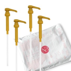 NixxieBasics Coffee Syrup Pumps 750ml / 25.4oz Fits (Torani, DaVinci, Starbucks, Jordans Skinny, Top Creamery, Allgero Syrups) Syrup Pump Dispensers with Free Ziplock Travel Pouch (Gold - Pack of 4)
