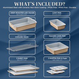 Bakken 8-Piece Stackable Bakeware Set – Ceramic Non-Stick, Oven-Safe Baking Sheets & Pans, PTFE/PFOA/PFOS-Free, Ergonomic Handles, Includes Cooling Rack – Healthy, Non-Toxic Baking Essentials