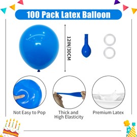 PatiCool Sky Blue Balloons - 12 inch 100pcs Latex - Round Blue Birthday Balloons with 2 Ribbons, Bright Blue Balloons for Birthday Party, Wedding, Anniversary, Baby Shower Decorations