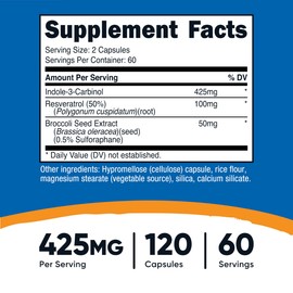 Nutricost Indole-3-Carbinol Supplement (425mg) 120 Capsules - 60 Servings