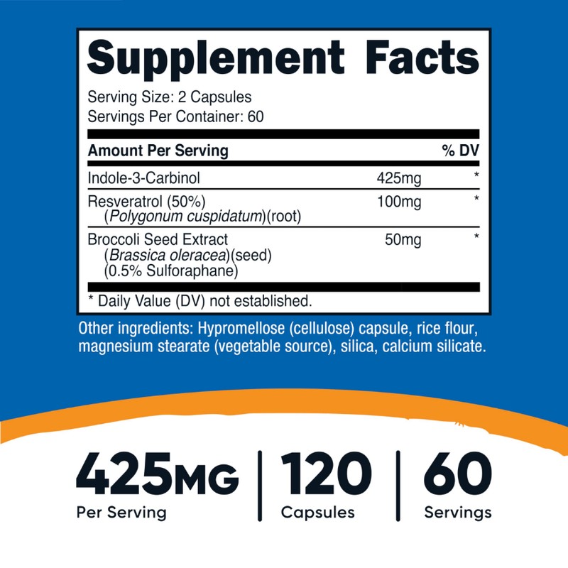Nutricost Indole-3-Carbinol Supplement (425mg) 120 Capsules - 60 Servings