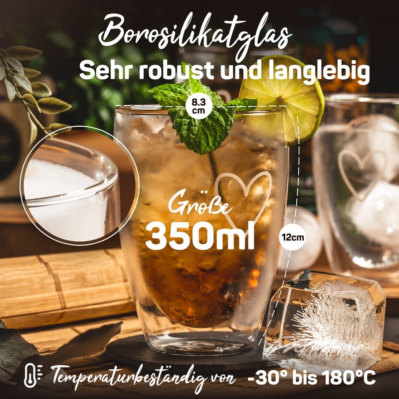 ElbFuchs® Latte Macchiato Glasses Double-Walled [2 x 350 ml] Gift