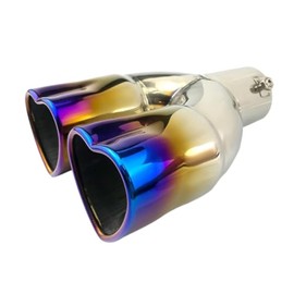 OtpOutopa Dual Exhaust Tip 2.5 inch Inlet, Universal Car Exhaust Pipe Modification Tail Throat Tail Pipe Stainless Steel Muffler Tip, Adjustable Heart Shaped Car Decoration (Straight,Baked Blue)