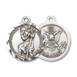 Bliss Sterling Silver St Christopher Army Protect Traveler Pendant Necklace 24"Chain