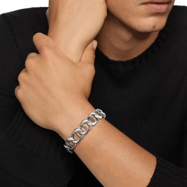 FLHEART Men's Bracelet Silver Stainless Steel Men's Bracelet – 20 cm/21 cm/24 cm Length Link Bracelet Silver Bracelet for Men Bracelets for Dad Husband Son Men's Bracelets Men Jewellery Gifts,