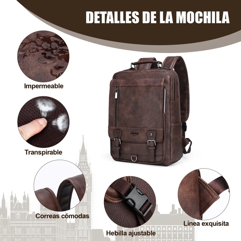Mochila de Cuero Elegante para Hombre: Impermeable, para Laptop y